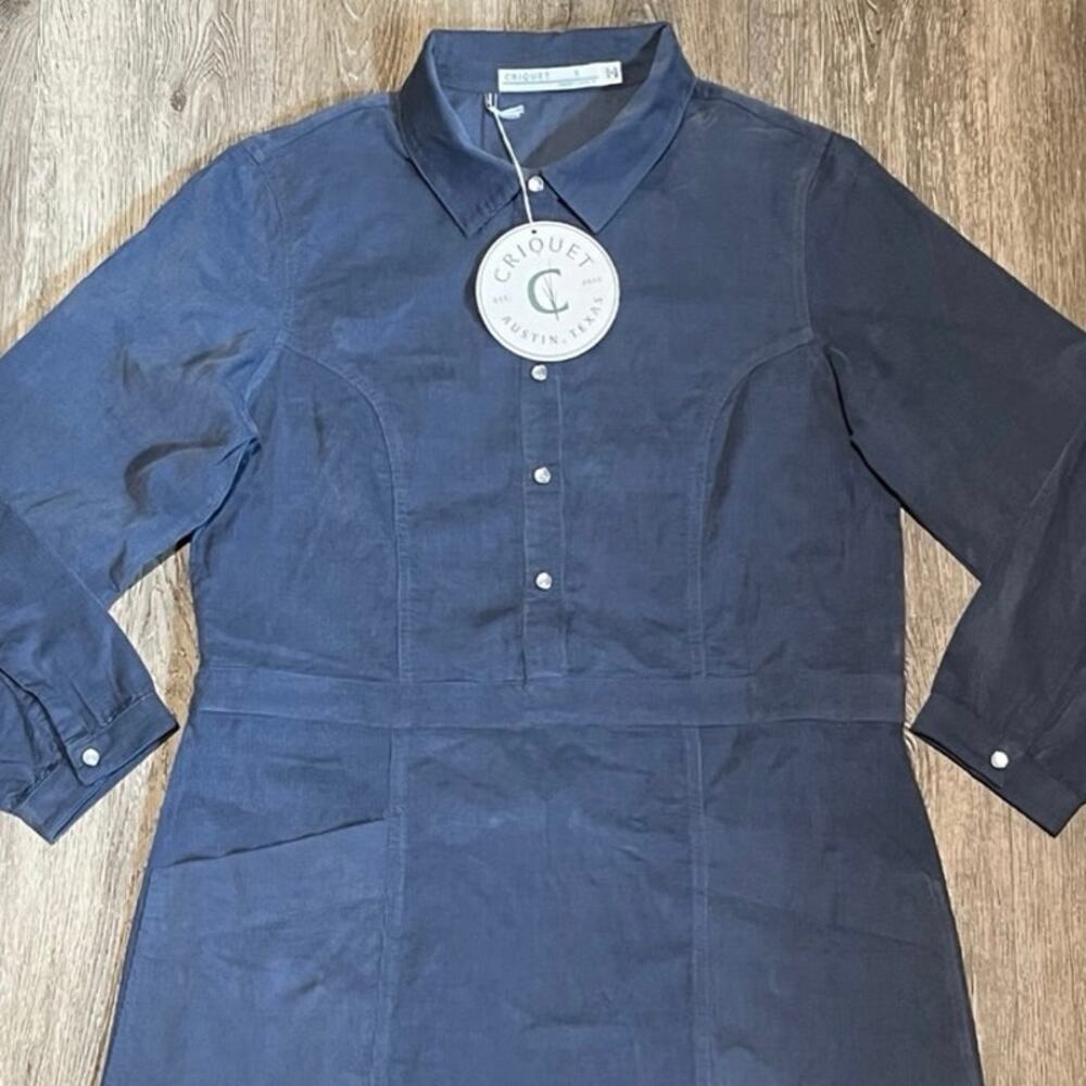 NWT Criquet Corduroy Pearl Snap Dress Womens Small Navy Golf Stretch Preppy - Picture 3 of 6